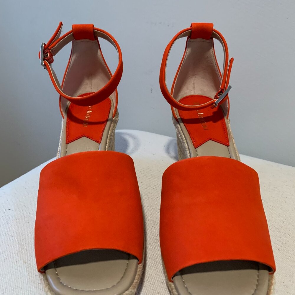 Enzo Angiolini Patrina Wedge Ankle Strap Sandals Elko Nubuck Summer Red Size 9.5